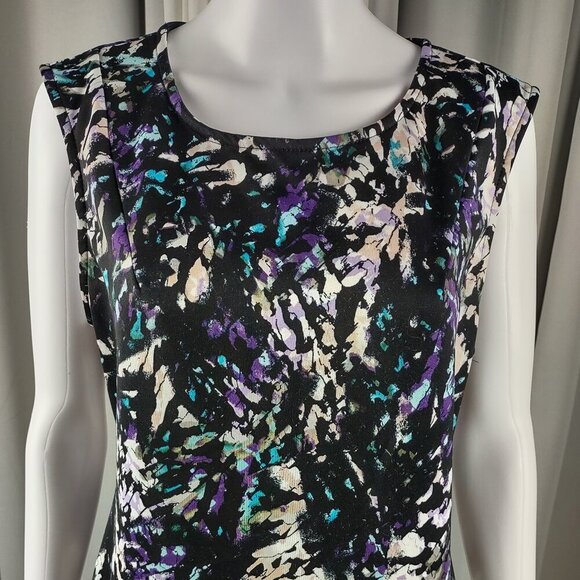 Mossimo Black, Purple, Cream, Abstract Sleeveless Stretch Back Zip Midi Dress XL - Picture 3 of 12